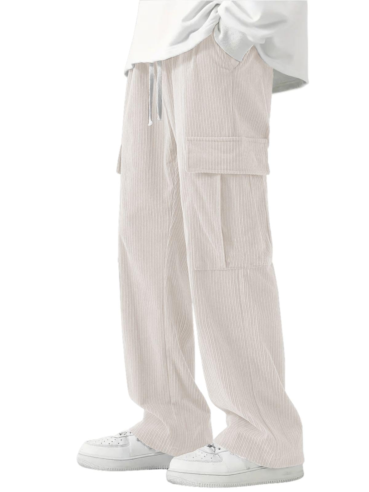 Greciilooks Cargo Joggers For Men  Cotton Loose Fit Utility Pants With 6 Pockets | Durable Outdoor & Hiking Trousers Cream