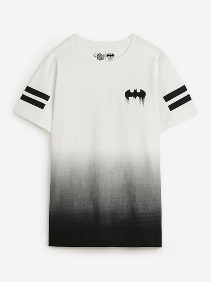 The Souled Store Batman: Gothams Saviour Short Sleeves Round Neck Black and White Graphic Printed Boys Cotton T-Shirts