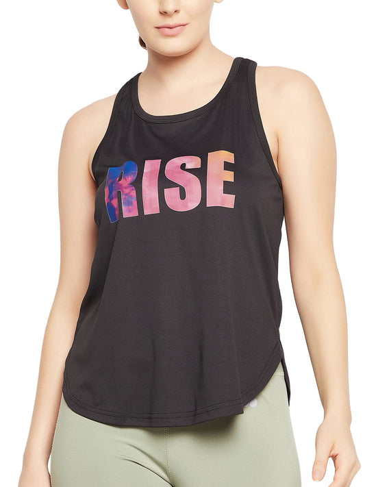 Clovia Womens Comfort Fit Active Text Print Tank Top (AT0145P13_Black_L)