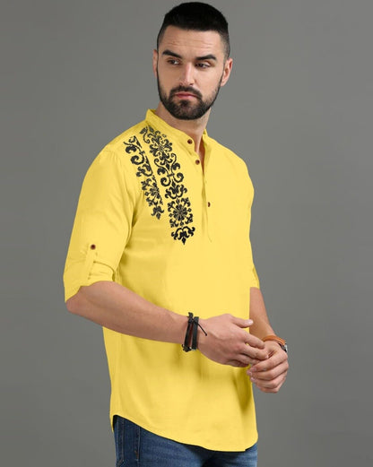 Finivo Fashion MenS Regular Fit Cotton Blend Kurta Shirt | Full Sleeve Ethnic Shirt With Mandarin Collar And Button Placket | C