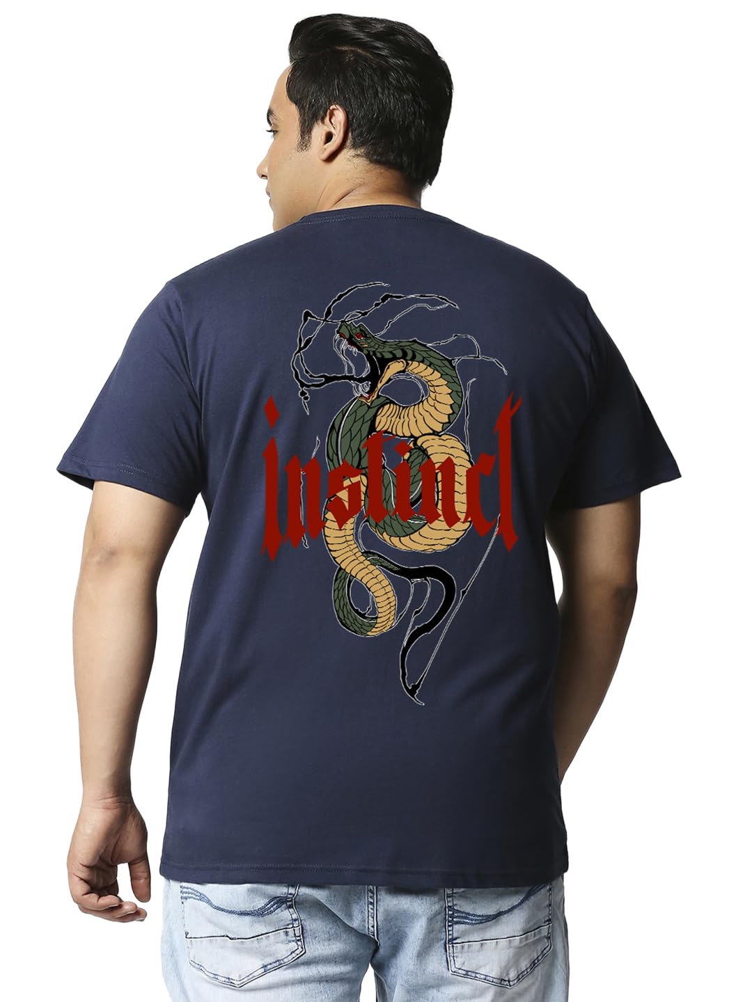 Bewakoof Mens Graphic Print Oversized Fit Half Sleeve Round Neck Cotton Plus Size T-Shirt_634103_Blue_4XL