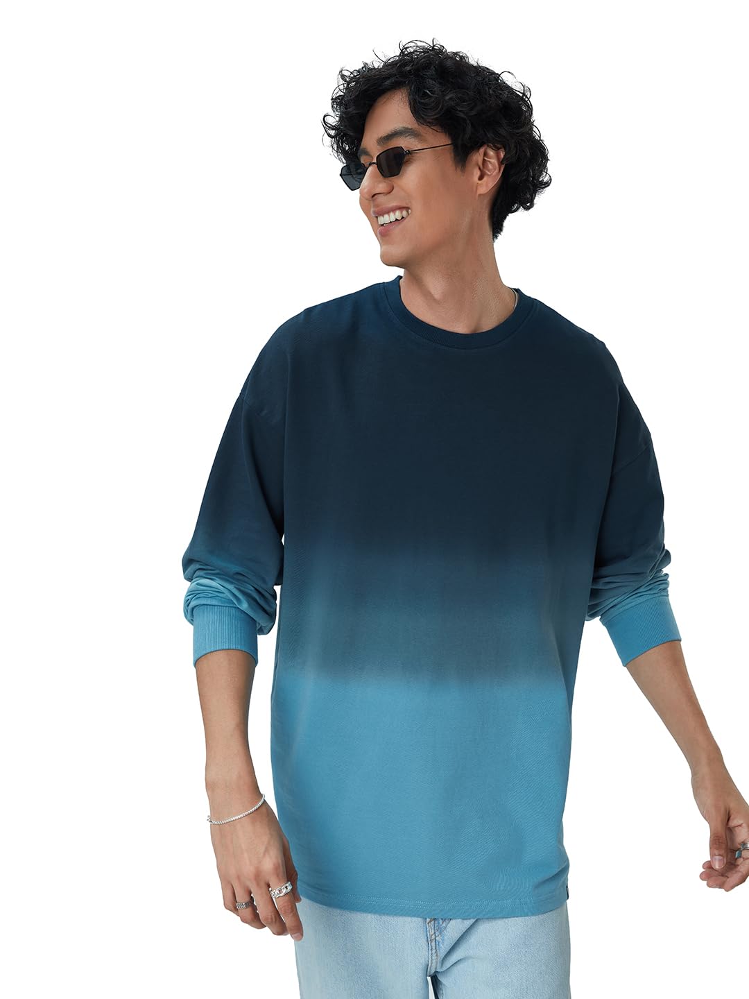 The Souled Store| Tie-Dye: Blue Topaz Mens and Boys T-Shirts|Full Sleeve|Oversized fit Solid|100% Cotton Blue Color Men Oversize