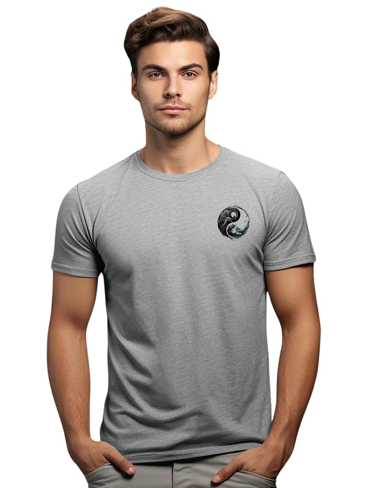 ADRO T-Shirts for MenChest Printed T-Shirt for MenCotton Tshirt for Men|RN24-STICK-YONG-GR-M Grey