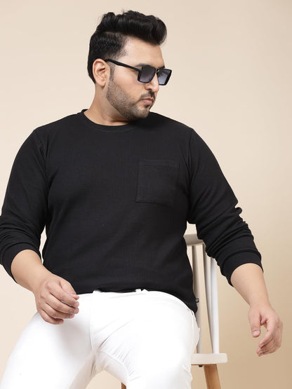 Rigo Plus Size T-Shirt for Men | Round Neck, Solid T-Shirt for Men | Full Sleeves Plus Size T-Shirt for Men | Casual Wear, Styli