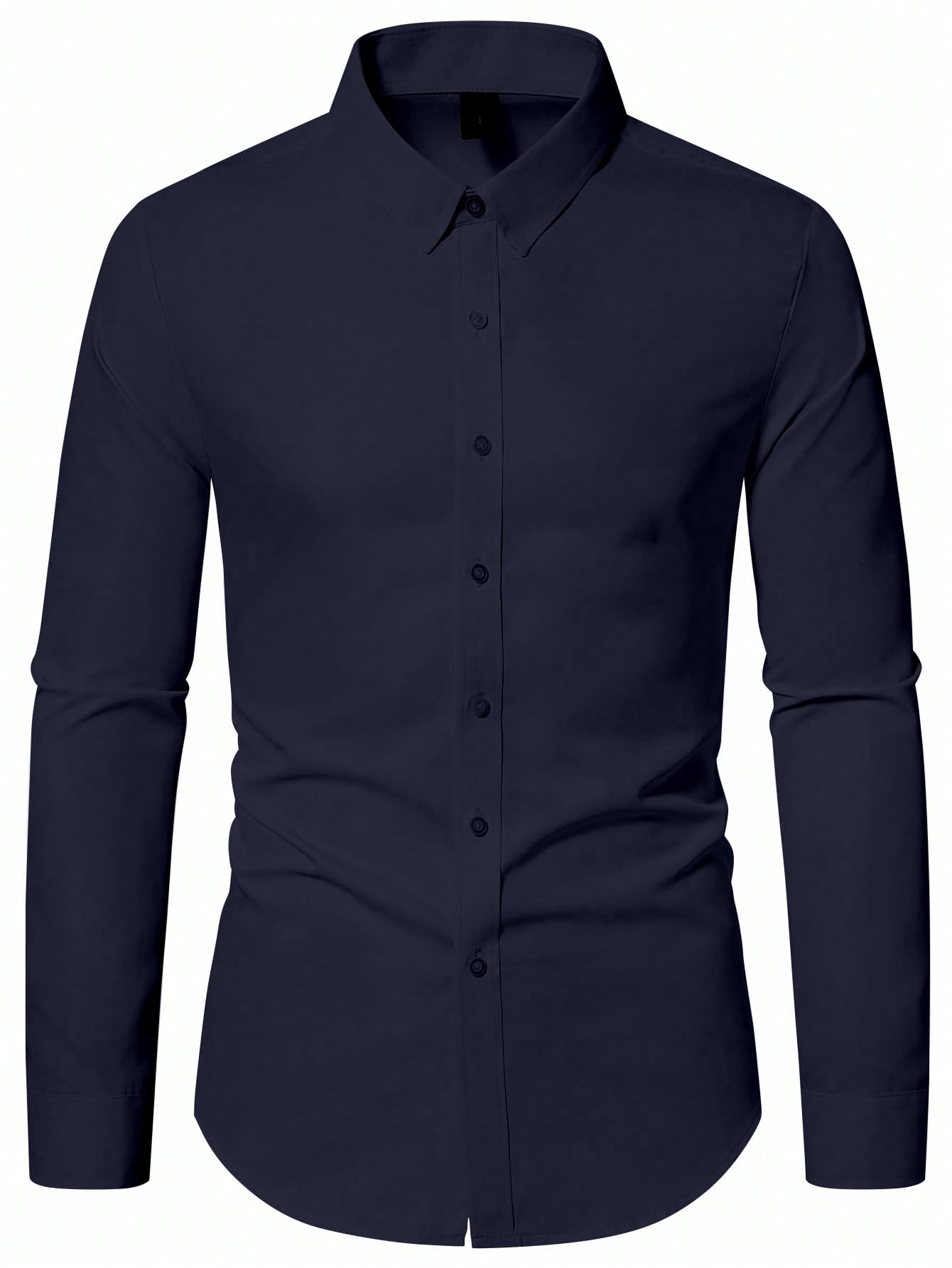 AVANOVA Mens Navy Blue Long Sleeve, Slim Fit Button Down Dress Shirt for Men | Casual Office Wear | Formal Business Shirts | St