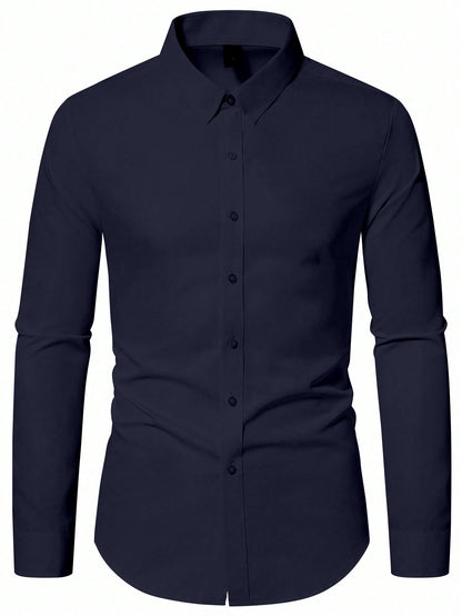 AVANOVA Mens Navy Blue Long Sleeve, Slim Fit Button Down Dress Shirt for Men | Casual Office Wear | Formal Business Shirts | St