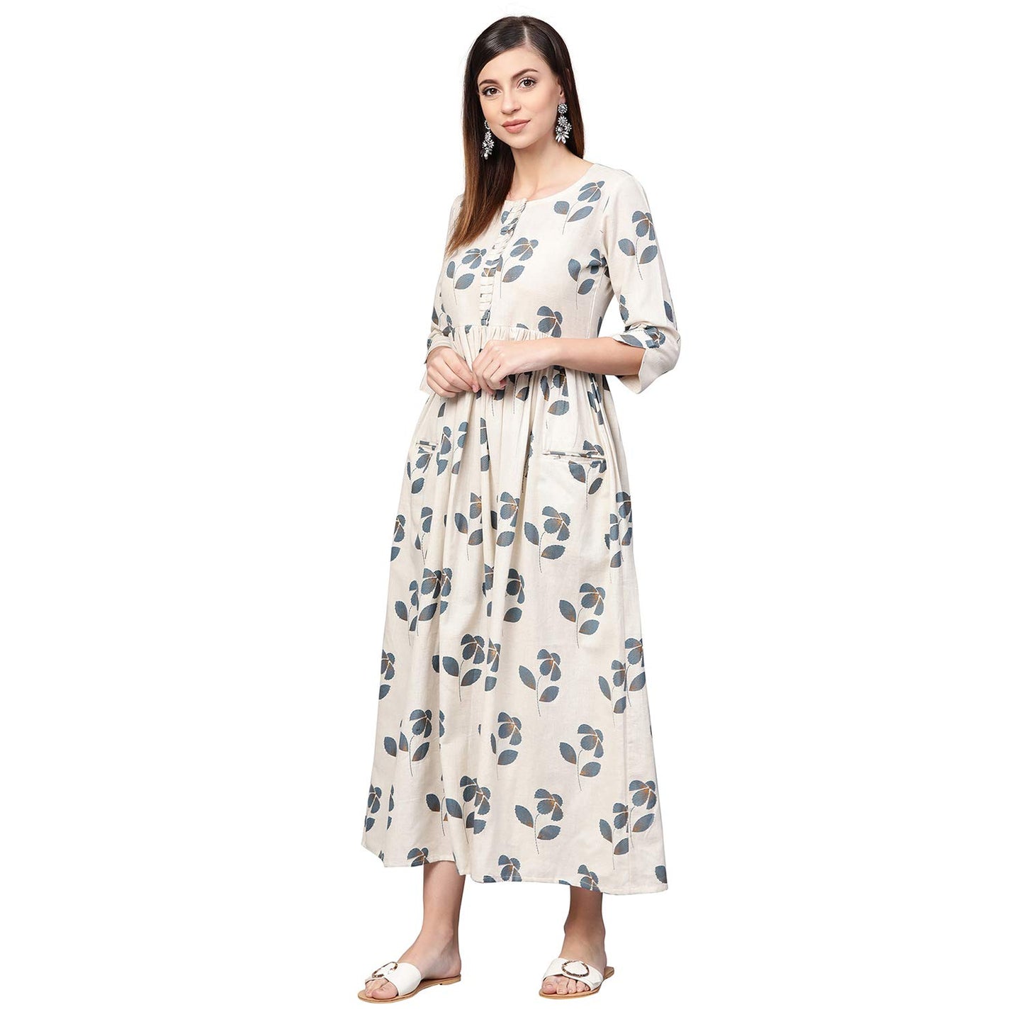 Idalia Cream Floral Printed Dress For Women