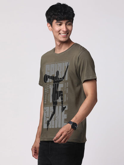 ADRO Sports Design Printed T-Shirt for Men - 100% Cotton, Regular Fit, Soft Breathable Fabric. (RN23-M-SPR-OL_Olive)