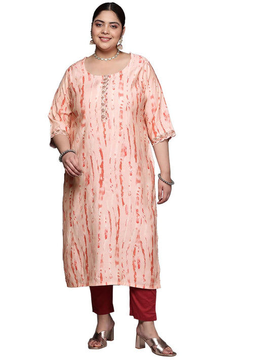 Extra Love By Libas Women'S Silk Straight Kurta (25230_Peach_4Xl)