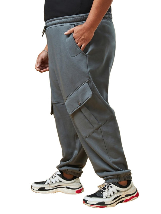 Bewakoof Heavy Duty 1.0 MenS Solid Super Loose Fit Cotton Blend Plus Size Cargo Joggers_617474_Grey_4Xl