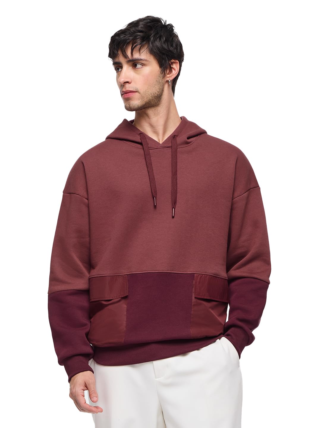 The Souled Store Colourblock Hoodie: Auburn Men and Boys Long Sleeves Hooded Neck Pull On Cotton Blend Oversized Hoodies