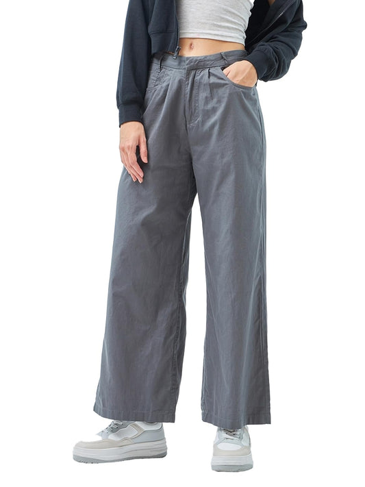 Bewakoof Womens Solid Super Loose Fit Cotton Baggy Wide Leg Mid Rise Pants_ 620031 Grey_ 28