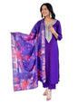 Naixa Womens Violate Chanderi Viscose Embroidered Straight Kurta with Chanderi Viscose Pant and Jacquard Silk Jacquard Dupatta