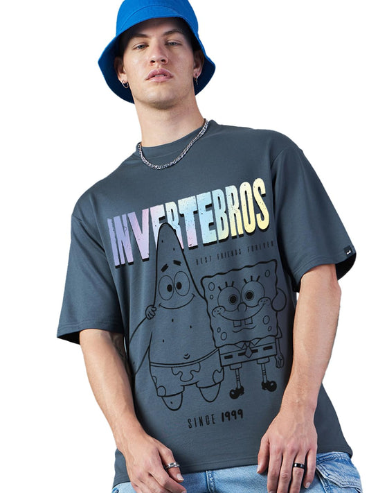 Bewakoof Heavy Duty 1.0 Official Merchandise Spongebob MenS Graphic Printed Oversized Fit Half Sleeve Round Neck Terry T-Shirt_