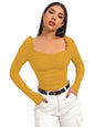 Shasmi Womens & Girls Mustard Full Sleeve, Sweat Hear Neck, Frill Trim Ruched Crop Top for Women, Tops, T-Shirts for Girls (TO