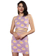 Juneberry Lavender & Yellow Floral Printed Round Neck Sleeveless Co-Ord Sets For Women With Waist Tie-Up Detail (Xxl)