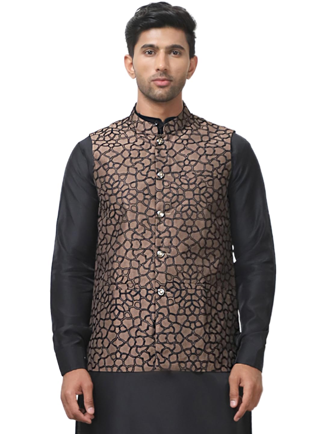 Jompers Mens Embroidered Silk Blend Nehru Jacket