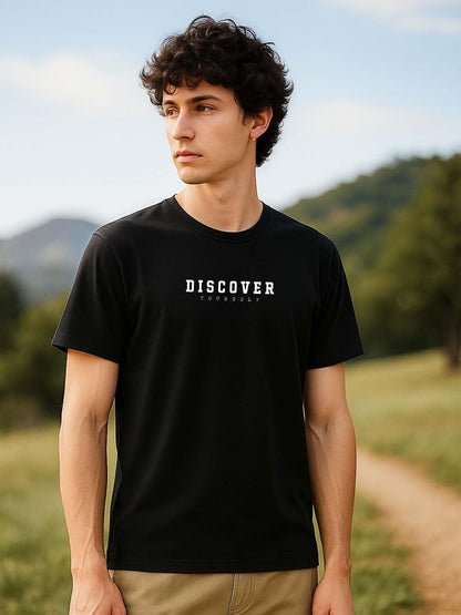 Nobero MenS Typographic Regular Fit T-Shirt (1M-Twts-C0561-Ns_Black-Discover Yourself