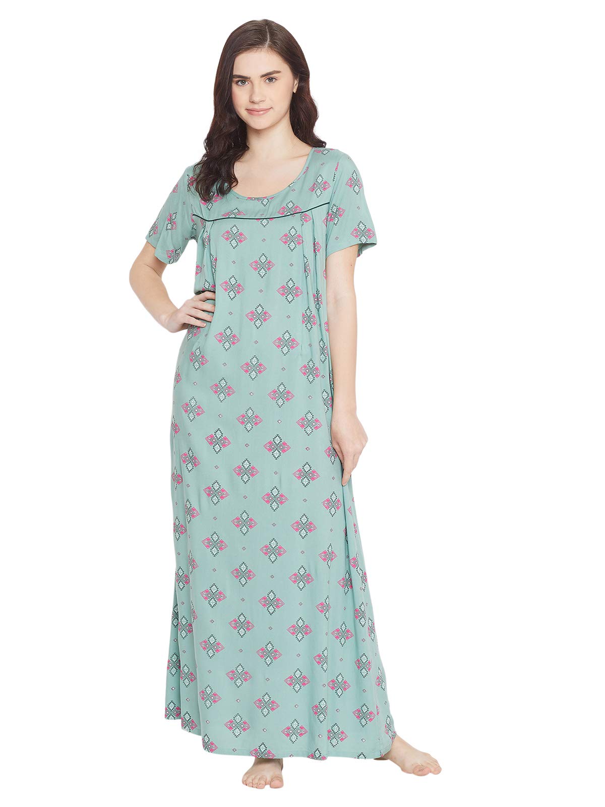 Clovia Womens Blended Floral Maxi Nighty (NS1211A03M_Blue_M)