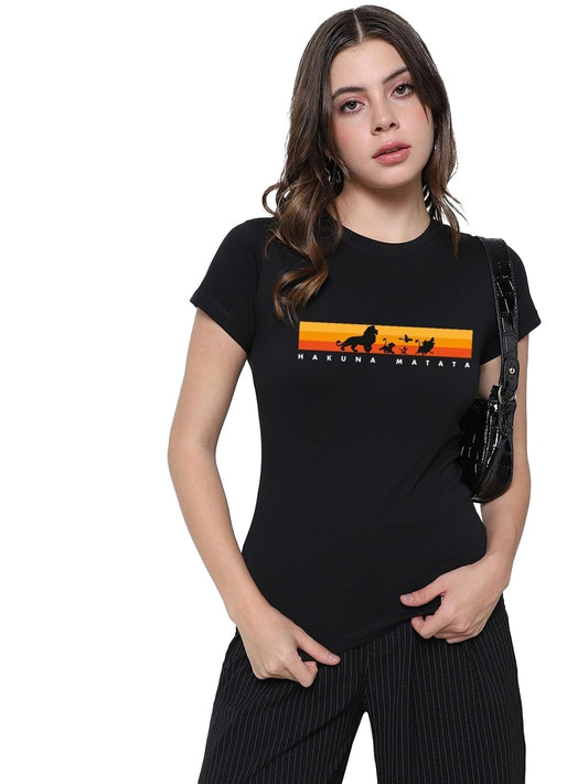 Bewakoof Official Disney Merchandise WomenS Graphic Printed Regular Fit Half Sleeve Round Neck Cotton Jersey T-Shirt_ 624176 Bla