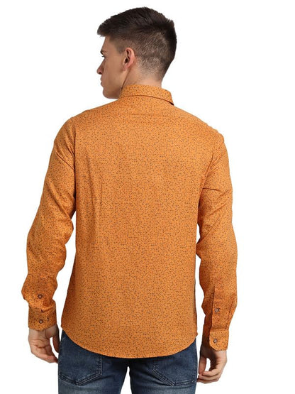 Turtle Men Mustard Cotton Printed Slim Fit Casual Shirts