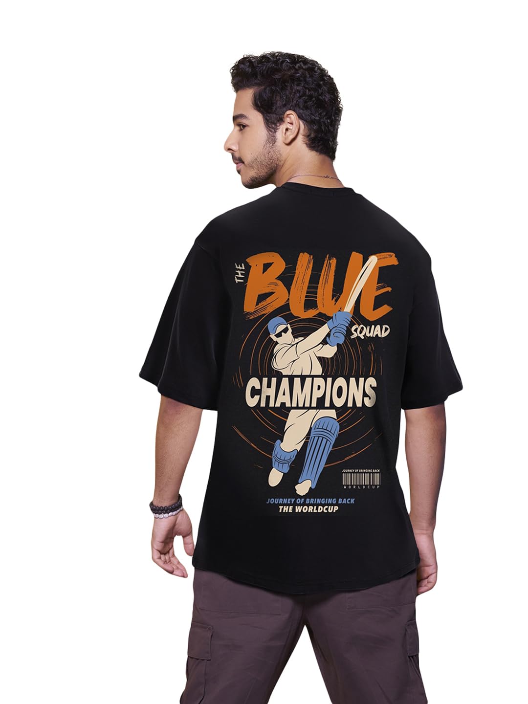 Bewakoof MenS The Blue Squad Graphic Printed Oversized T-Shirt_625016_Black_M