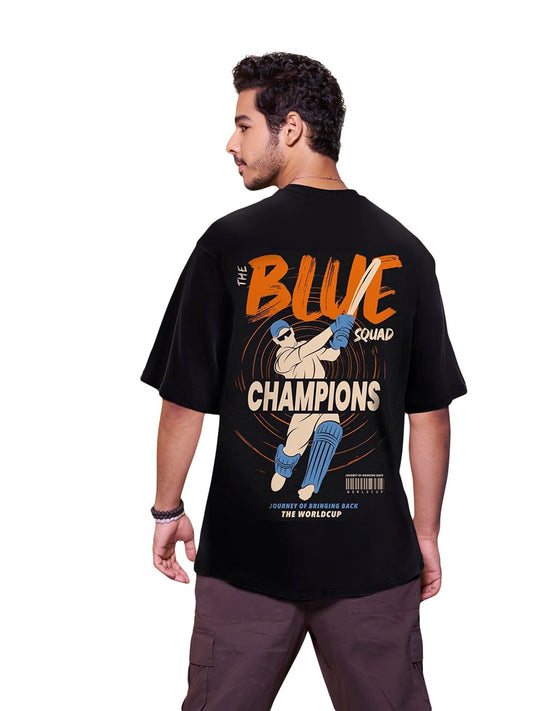 Bewakoof MenS The Blue Squad Graphic Printed Oversized T-Shirt_625016_Black_M