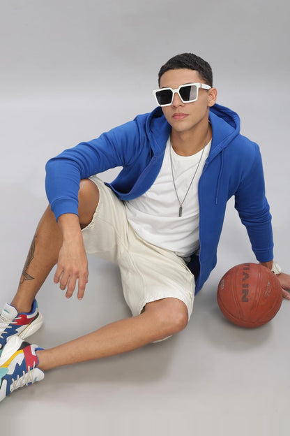 ADRO Men's Cotton Neck Hooded Sweatshirt (ZHH-24-PLN-RB_Royal Blue