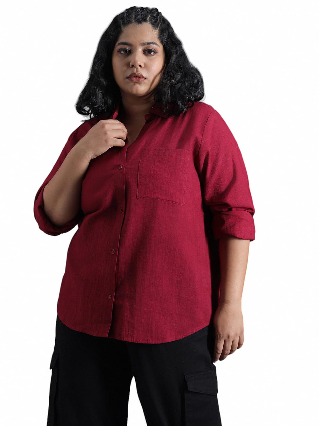 High Star WomenS Solid Classic Fit Shirt (Hswshw23509P_Rd_Red