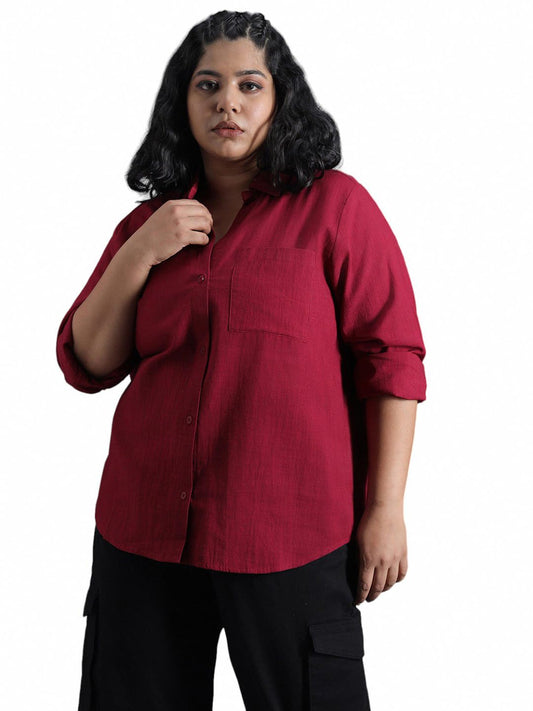 High Star WomenS Solid Classic Fit Shirt (Hswshw23509P_Rd_Red