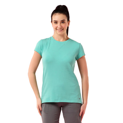 Enamor Womens Solid Slim Fit T-Shirt (E047_Pool Blue