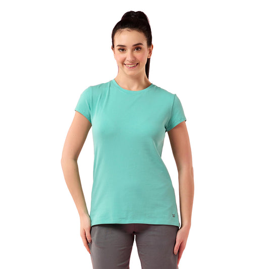 Enamor Womens Solid Slim Fit T-Shirt (E047_Pool Blue