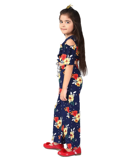 Naughty Ninos Girls Navy Floral Printed Polyester Top With Palazzos(Nn00886Drs)