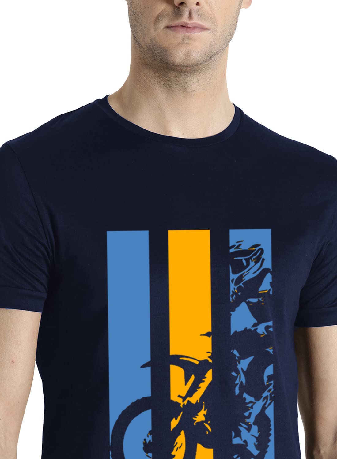 ADRO Men's Bike Rider Printed Cotton T-Shirt (RN22-2-BIK-NB_Navy)