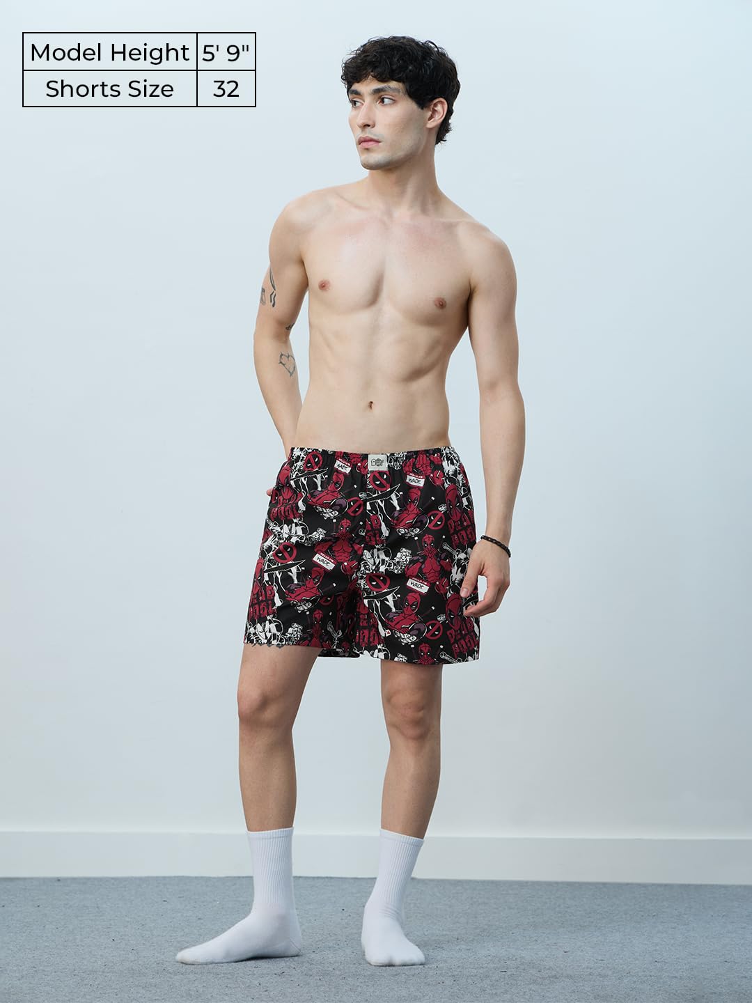 The Souled Store Deadpool: Mercenary Men and Boys Black All Over Printed Regular Fit Cotton Boxer Shorts