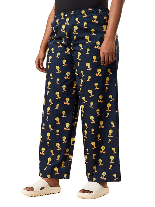 Bewakoof Womens All Over Printed Oversized Fit Cotton Plus Size Pyjama_604947_Blue_3XL
