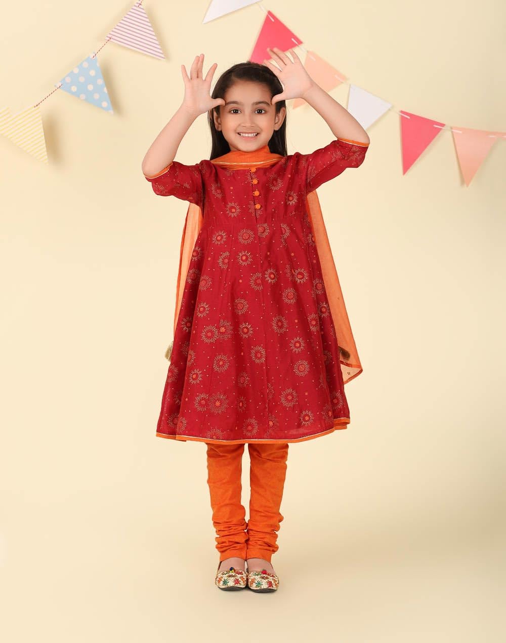 Fabindia Maroon Cotton Silk Block Printed 3Pc Churidar Set