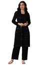 Aurelia Black Yarn Dyed Straight Kurta & Palazzo for Women (Size: 2XL)-24NOAS15364-E705329