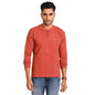 Turtle Men Knitted Orange Full Sleeve Casual Printed Polo Tshirt