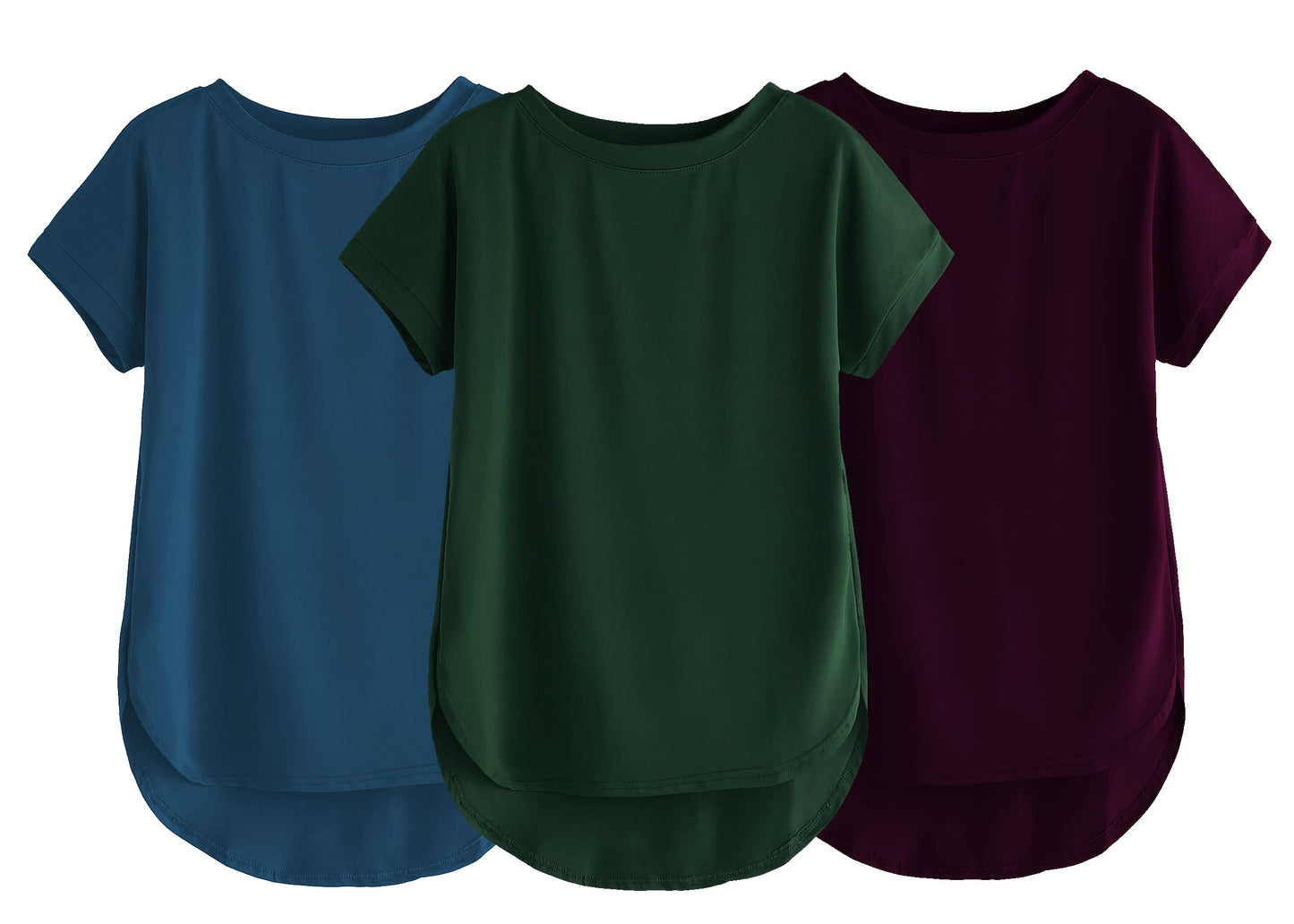 Fabricorn Combo Of Three Plain Bottle Green, Airforce Blue And Wine Round Neck Up And Down Cotton Tshirt For Women (Bottle Green