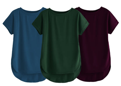 Fabricorn Combo Of Three Plain Bottle Green, Airforce Blue And Wine Round Neck Up And Down Cotton Tshirt For Women (Bottle Green