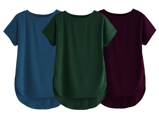 Fabricorn Combo Of Three Plain Bottle Green, Airforce Blue And Wine Round Neck Up And Down Cotton Tshirt For Women (Bottle Green