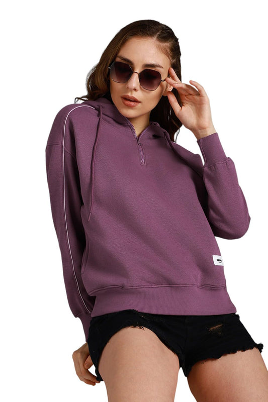 High Star WomenS Cotton Hooded Neck Sweatshirt (Hswssw23008_Pl_Purple