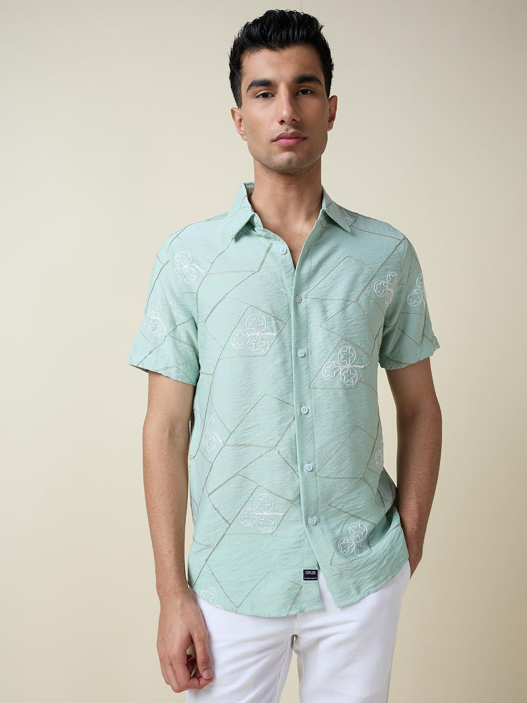 Thomas Scott Mens | Self Designed | Embroidered | Long Sleeve | Plus Size | 100% Cotton | Casual | Shirts for Men(TS1693_Green)