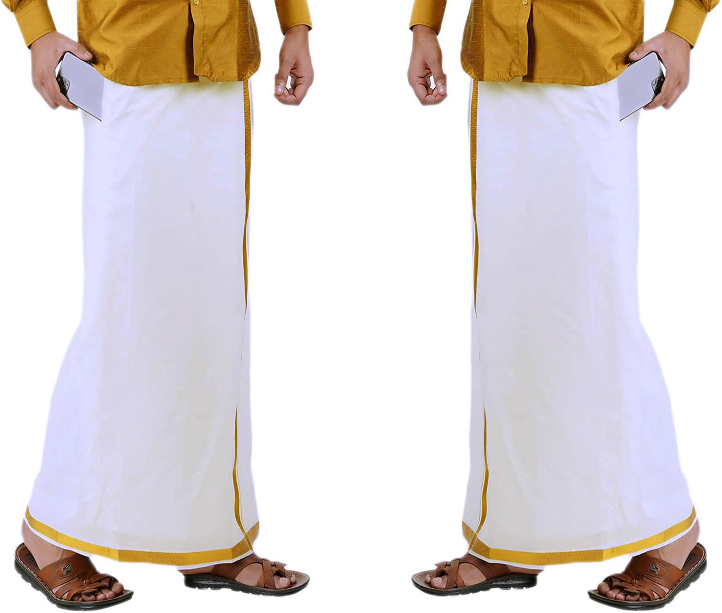 Prakasam Cotton Fine Quallity (Flexi) Adjustable 2 Way Pocket (Right/Left) Stitched White Solid Men Dhoti