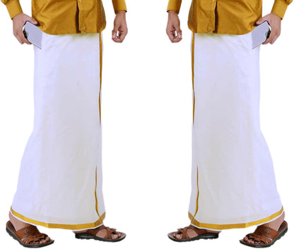 Prakasam Cotton Fine Quallity (Flexi) Adjustable 2 Way Pocket (Right/Left) Stitched White Solid Men Dhoti
