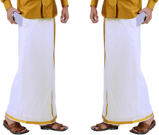 Prakasam Cotton Fine Quallity (Flexi) Adjustable 2 Way Pocket (Right/Left) Stitched White Solid Men Dhoti