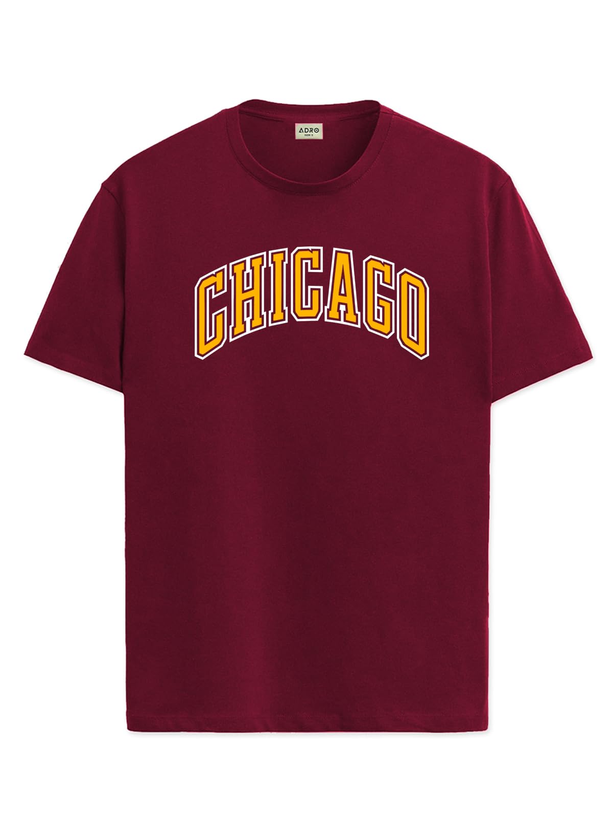 ADRO Mens T Shirt Urban Style Tshirt Printed with Chicago Design Cotton & Eye Catching Print Stylish T-Shirt for Men Maroon Tshi