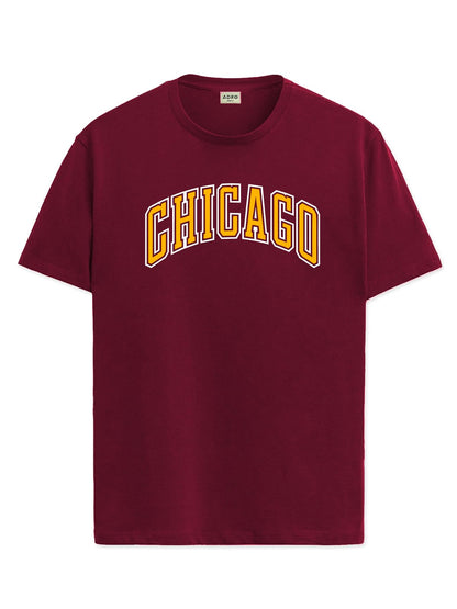 ADRO Mens T Shirt Urban Style Tshirt Printed with Chicago Design Cotton & Eye Catching Print Stylish T-Shirt for Men Maroon Tshi