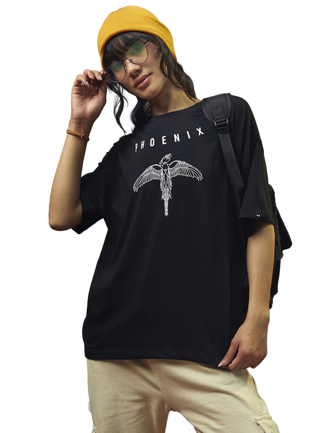 Bewakoof Womens Cotton Official Harry Potter Merchandise Graphic Printed Oversized T-Shirt_625625_ Black_ 2XL